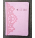 Bible souple similicuir Rose Dentelle, tranche blanche