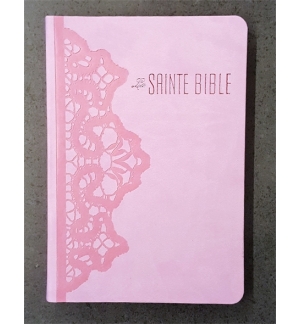 Bible souple similicuir Rose Dentelle, tranche blanche