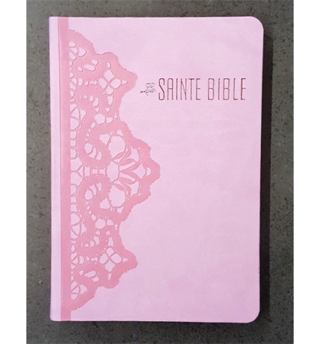 Bible souple similicuir Rose Dentelle, tranche blanche