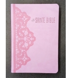 Bible souple similicuir Rose Dentelle, tranche blanche