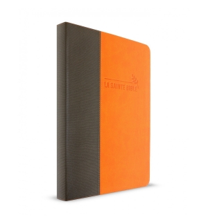 Bible confort souple duo Orange/Gris, avec fermeture éclair Esaie 55