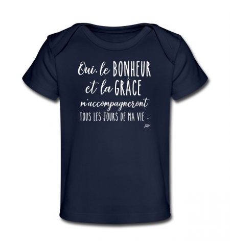 T-Shirt bébé manches courtes Bleu marine : Oui le bonheur et la grâce m'accompag