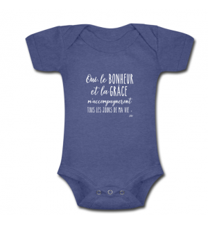 Body bébé manches courtes Bleu chiné : Oui le bonheur et la grâce m'accompag