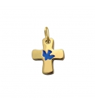 Croix colombe/bleu - laiton 3µm Plaqué Or - 16mm