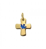 Croix colombe/bleu - laiton 3µm Plaqué Or - 16mm