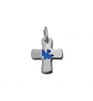 Croix colombe/bleu - Argent 925% rhodié - 16mm