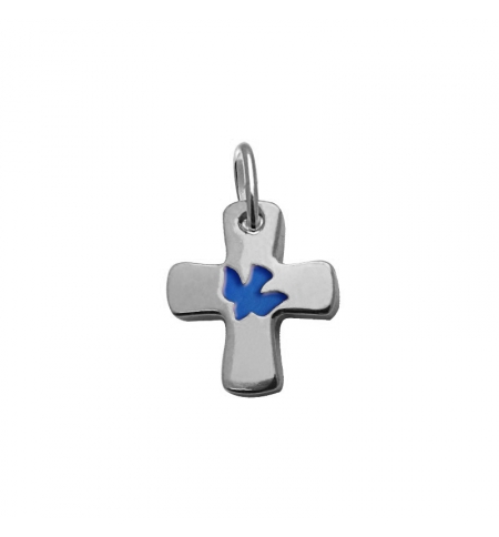 Croix colombe/bleu - Argent 925% rhodié - 16mm