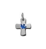 Croix colombe/bleu - Argent 925% rhodié - 16mm