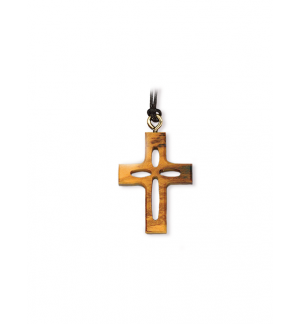 Croix sur cordon découpé - bois d'olivier - 37mm