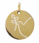 Médaille Colombe/rameau - laiton 3µm Plaque Or 18mm