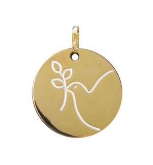 Médaille Colombe/rameau - laiton 3µm Plaque Or 18mm