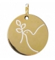 Médaille Colombe/rameau - laiton 3µm Plaque Or 18mm