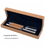 Coffret d'écriture stylo bille + roller métal en liège