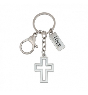 Porte-clés croix avec pendentif métal Hope et mousqueton