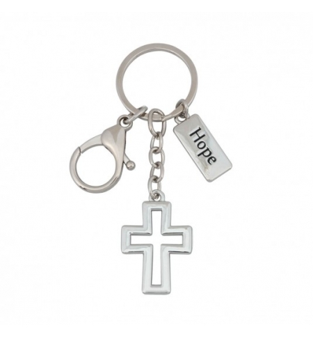 Porte-clés croix avec pendentif métal Hope et mousqueton Porte-clés croix avec pendentif métal Hope et mousqueton