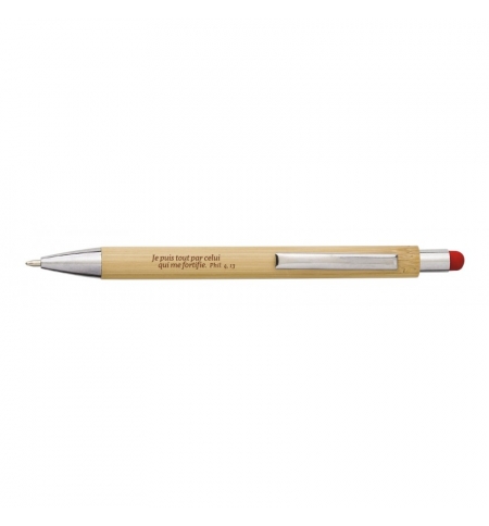 Stylo à bille tactile en bambou gravé avec texte