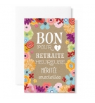 Carte double : " Retraite"  Fond de fleurs