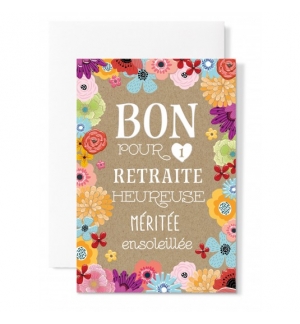 Carte double : " Retraite"  Fond de fleurs