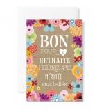 Carte double : " Retraite"  Fond de fleurs