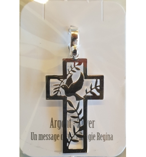 Croix pendentif Colombe/rameaux découpé - argent 925% - 18x30mm