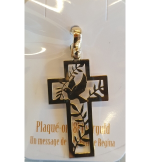 Croix pendentif Colombe/rameaux découpé - argent 925% plaqué or- 18x30mm