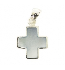 Pendentif croix nacré bleu - Argent 925% rhodié- 14mm