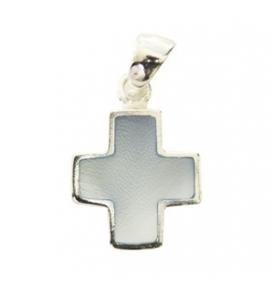 Pendentif croix nacré bleu - Argent 925% rhodié- 14mm