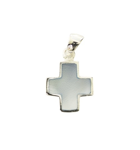Pendentif croix nacré bleu - Argent 925% rhodié- 14mm