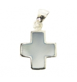 Pendentif croix nacré bleu - Argent 925% rhodié- 14mm