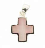 Pendentif croix nacré rose - Argent 925% rhodié- 14mm