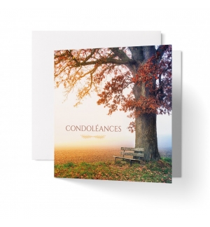 Carte condoléances Banc sous un arbre en automne