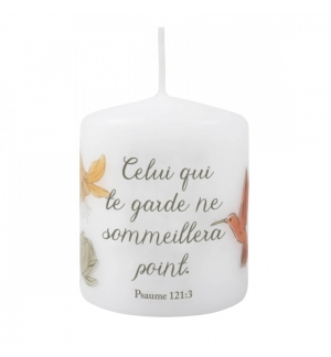Petite bougie motif fleurs et oiseau