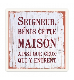 Céramique vintage "Bénis cette maison" 10X10cm