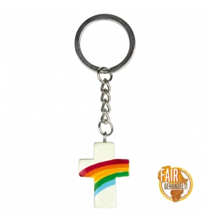 Porte-clé "Croix" en pierre ollaire arc-en-ciel