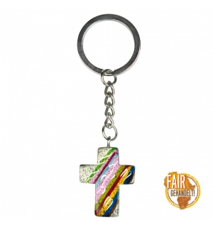 Porte-clé "Croix" en pierre ollaire multicolore
