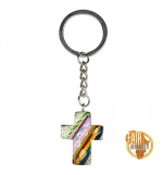 Porte-clé "Croix" en pierre ollaire multicolore