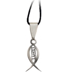 Pendentif Ichthus/découpé - lacet en caoutchouc - 25mm/inox