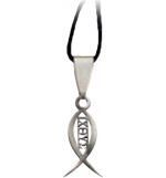 Pendentif Ichthus/découpé - lacet en caoutchouc - 25mm/inox