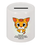 TIRELIRE CERAMIQUE PETIT CHAT LA OU EST TON TRESOR LA…MATT.6,19 