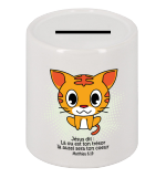 TIRELIRE CERAMIQUE PETIT CHAT LA OU EST TON TRESOR LA…MATT.6,19 