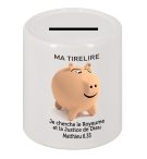 TIRELIRE CERAMIQUE COCHON ROSE JE CHERCHE LE ROYAUME ET…MATT.6.33 