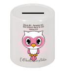 TIRELIRE CERAMIQUE CHOUETTE BLANCHE ROSE AMASSE-TOI DES…MATT.6.20 