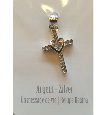Croix pendentif avec pierre zircone blanc - 17mm - argent 925% rhod Croix pendentif avec pierre zircone blanc - 17mm - argent 925% rhod