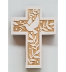 Croix murale bois - colombe avec palmier - 18cm
