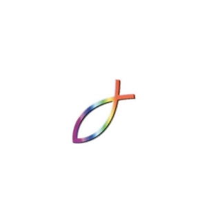 Autocollant Ichtus arc en ciel 9cm