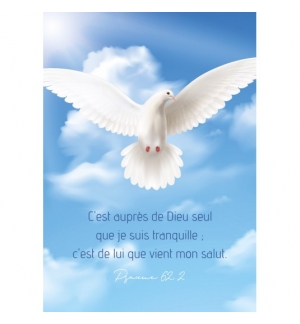 CARTE avec verset Colombe sur ciel bleu