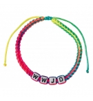Bracelet en textile arc-en-ciel avec les lettres "WWJD"