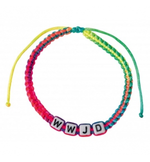 Bracelet en textile arc-en-ciel avec les lettres "WWJD"