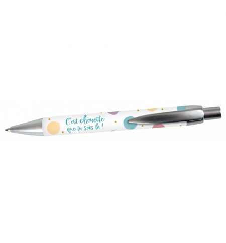 Stylo à bille motif pois et le "C'est chouette que tu sois là !"