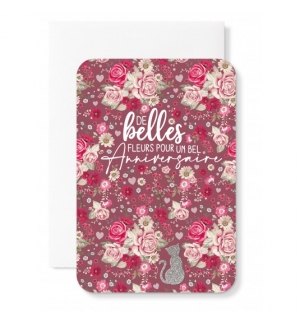 Carnet HA Fleurs bordeaux et rosé Joyeux anniversaire ! 
